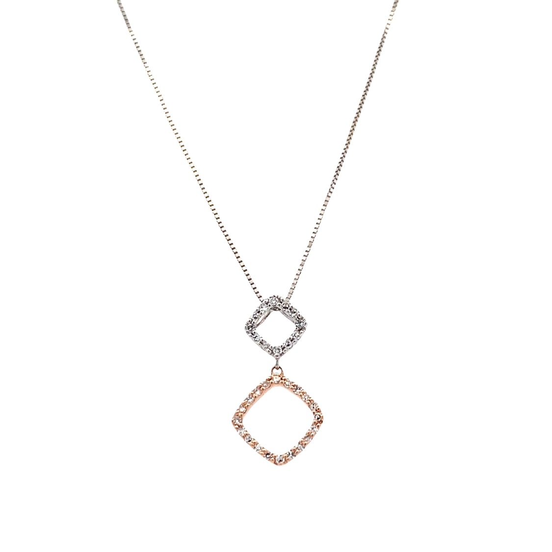 ESTATE Double Drop Diamond Pendant in Two-Tone Gold with 18" Box Chain