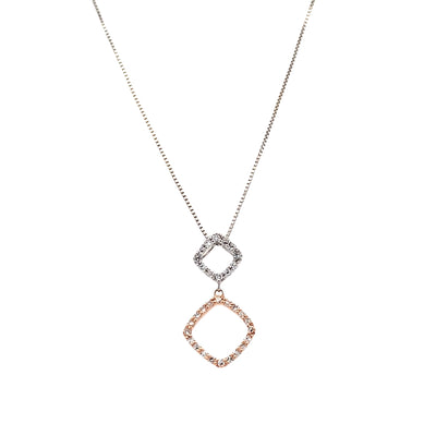 ESTATE Double Drop Diamond Pendant in Two-Tone Gold with 18" Box Chain