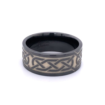 Celtic Design Wedding Band in Black Zirconium