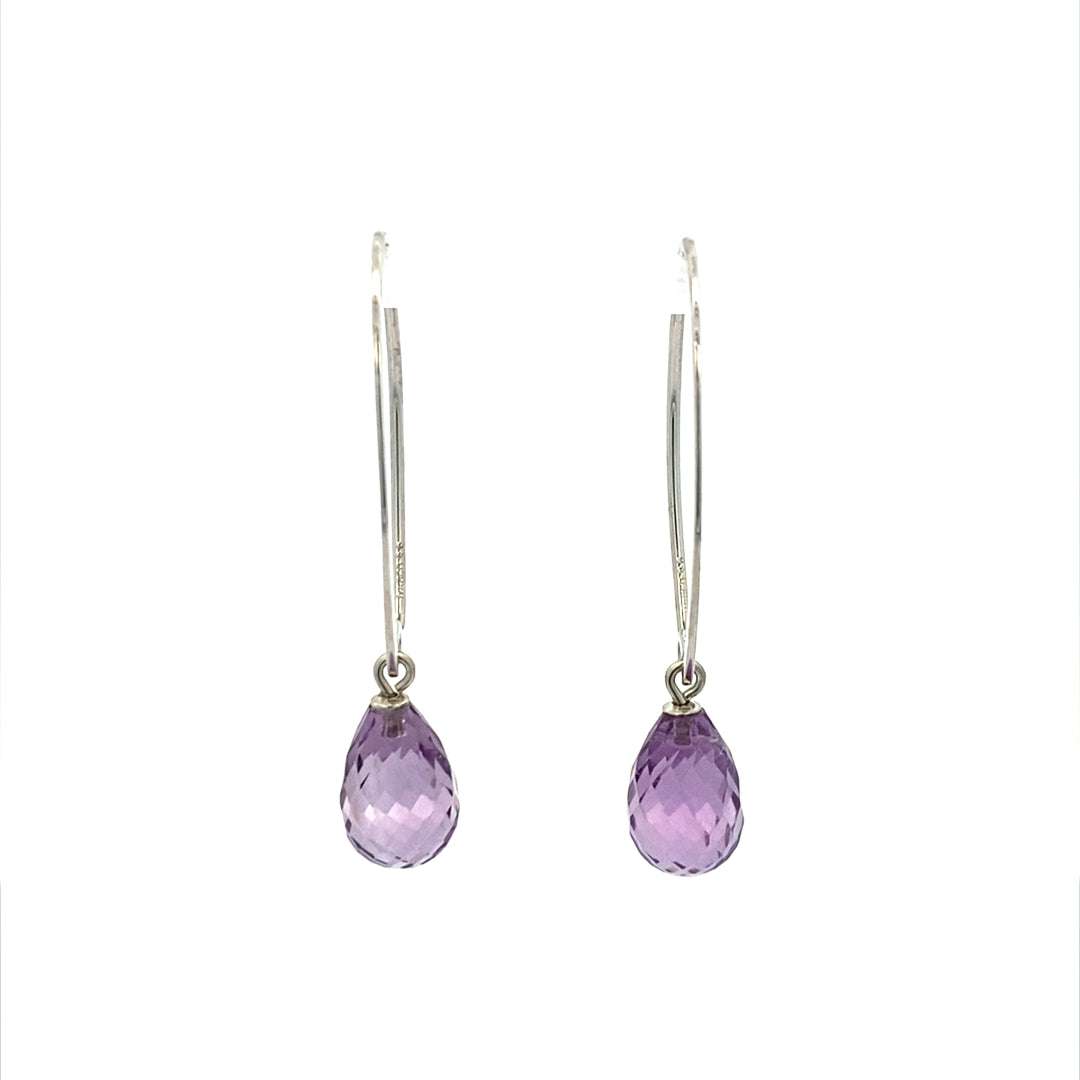 Amethyst Briolette Gemstone Earrings in Silver