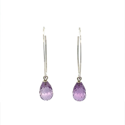 Amethyst Briolette Gemstone Earrings in Silver