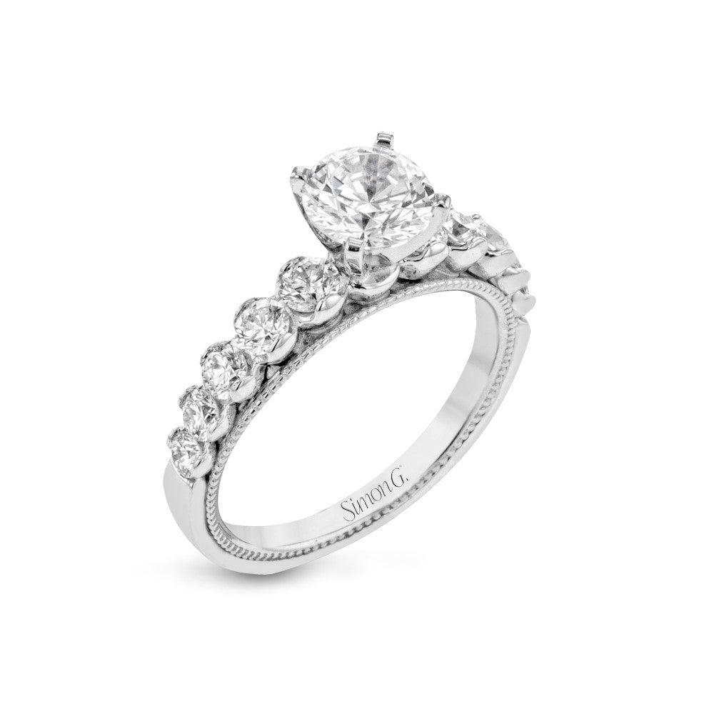 Simon G Jewelry 18 Karat White Gold Side Stones Round Shape Engagement Ring MR3012