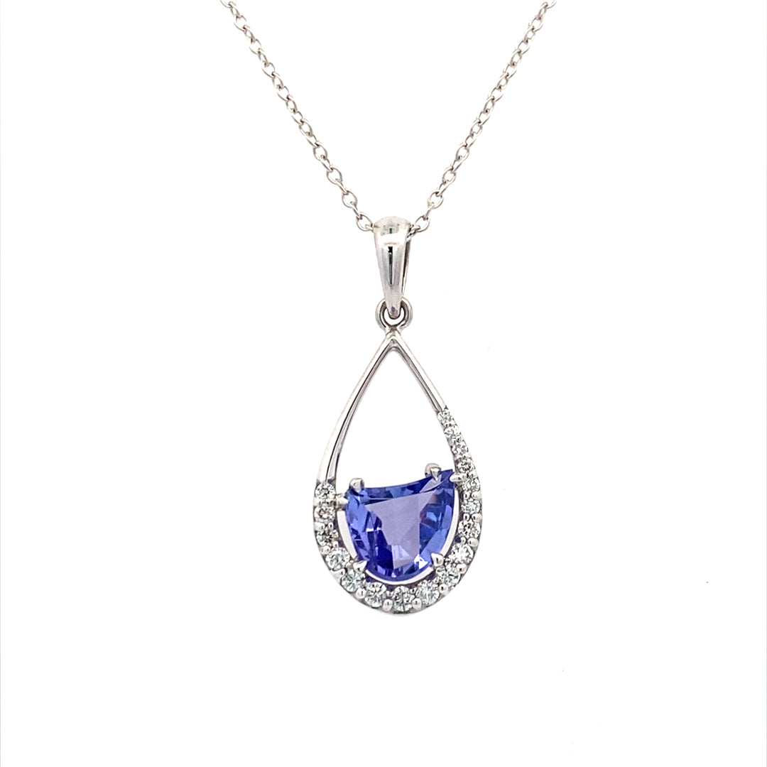 Crescent-Cut Iolite and Diamond Pendant in White Gold by B&C