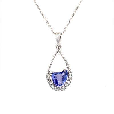 Crescent-Cut Iolite and Diamond Pendant in White Gold by B&C