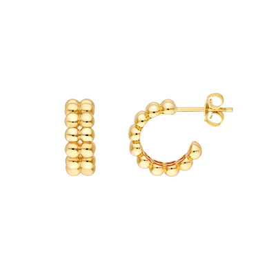 Double Row Beaded Open Hoops in Yellow Gold