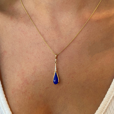 Lapis and Diamond Pendant in Yellow Gold by Kabana
