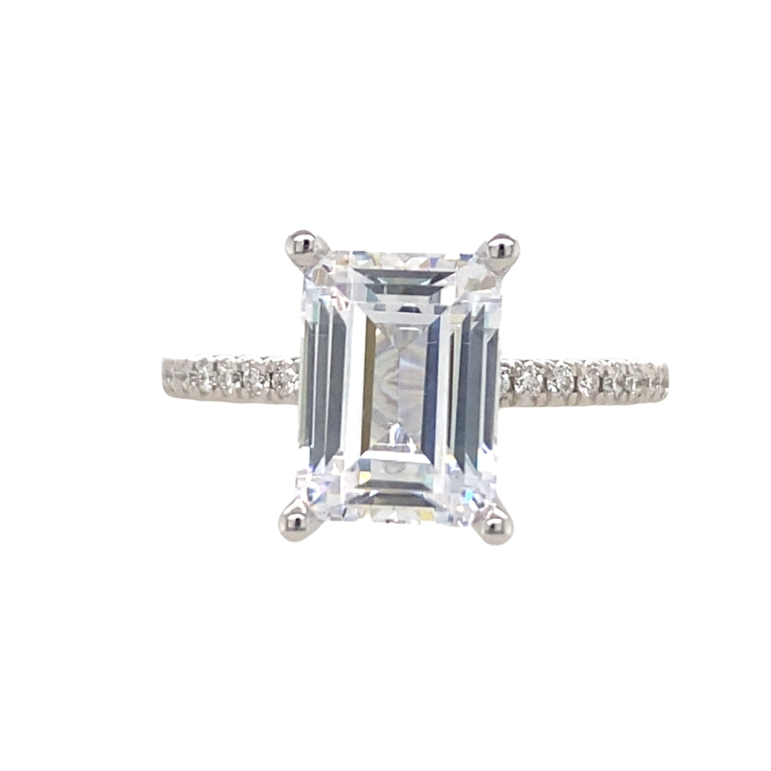 Emerald Cut SIde Stone Engagement Ring in White Gold by Gabriel & Co.