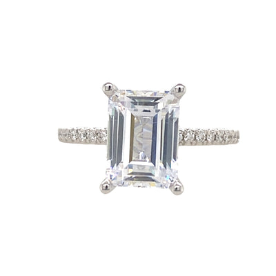 Emerald Cut SIde Stone Engagement Ring in White Gold by Gabriel & Co.