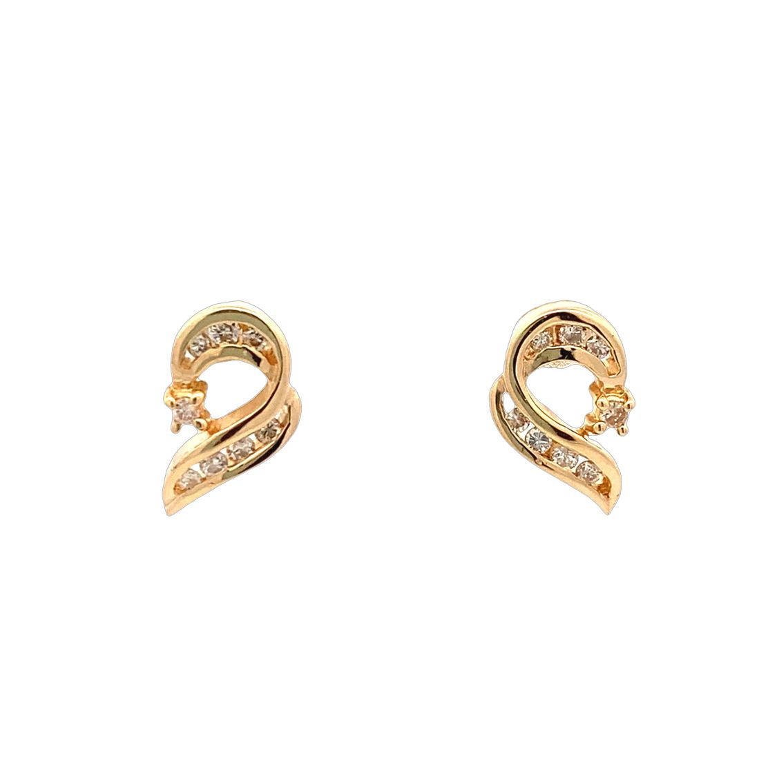 Estate Diamond RIbbon Earrings in Yellow Gold