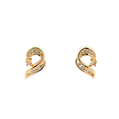 Estate Diamond RIbbon Earrings in Yellow Gold