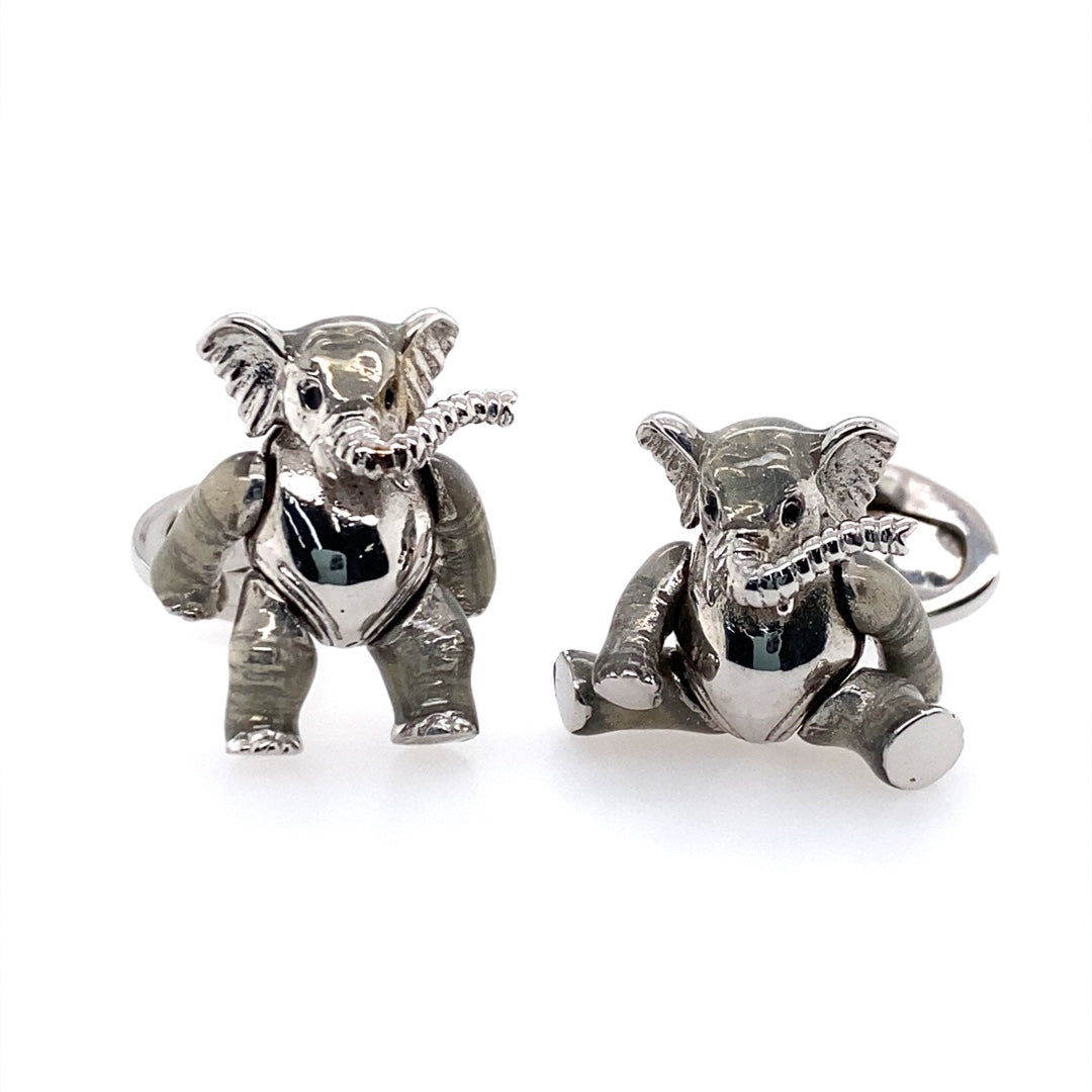 Whimsical Elephant Cufflinks in Silver