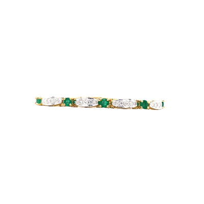 ESTATE Emerald and Diamond Link Bracelet in Yellow Gold