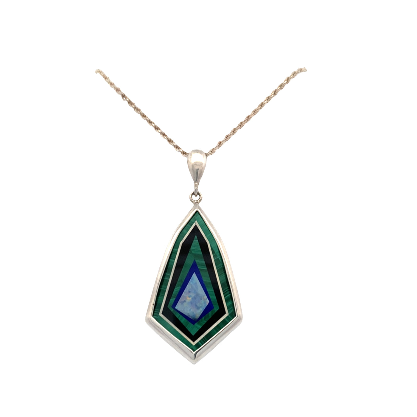 ESTATE Malachite, Lapis, Opal Pendant in Silver