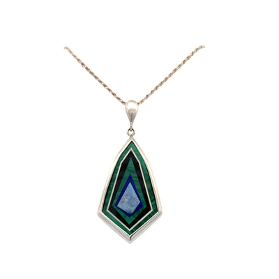 ESTATE Malachite, Lapis, Opal Pendant in Silver