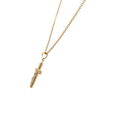 Concave Textured Crucifix in Yellow Gold with 22" Chain