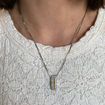 ESTATE Yellow and White Diamond Pendant in White Gold