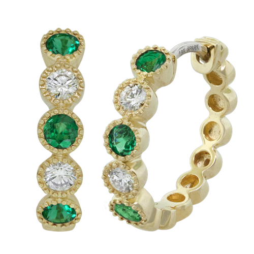 18 Karat Hoop Emerald & Diamond Earrings E6368/EM