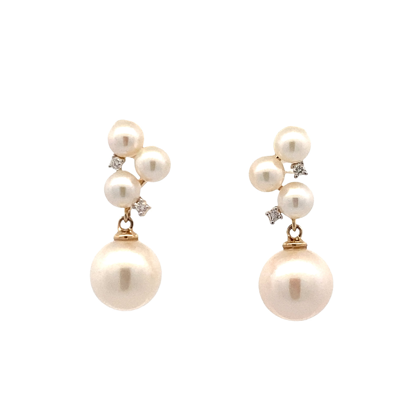 Cluster Pearl Drop Earrings in Yellow Gold