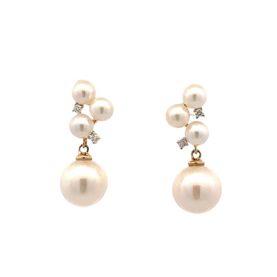 Cluster Pearl Drop Earrings in Yellow Gold