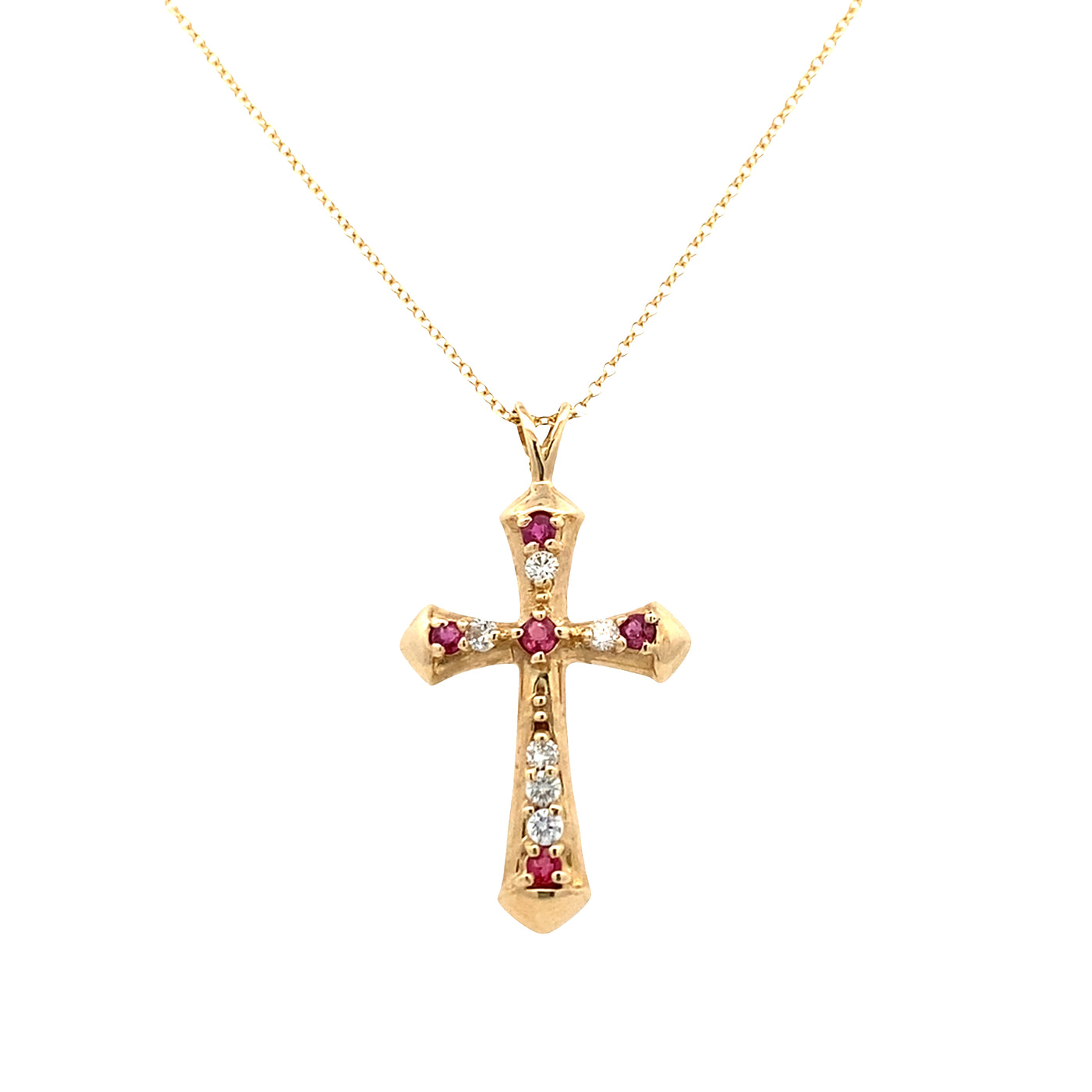 ESTATE Ruby & Diamond Cross in Yellow Gold