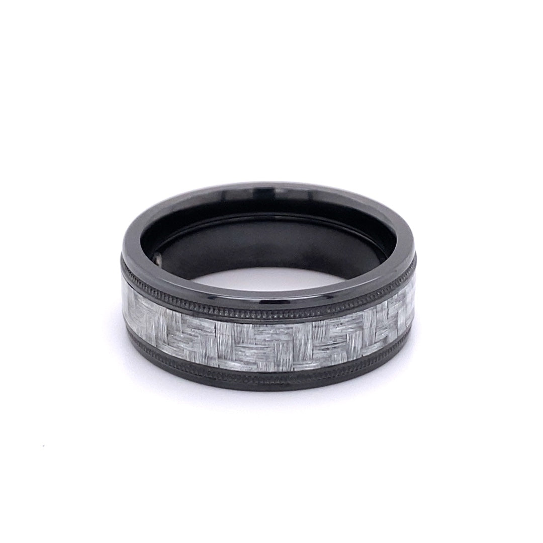 8mm Fancy Wedding Band in Black Zirconium