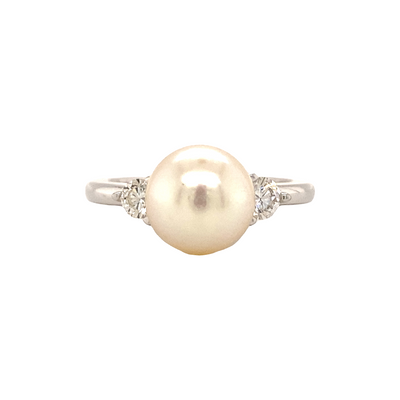 Pearl and Diamond Ring in White Gold by B&C