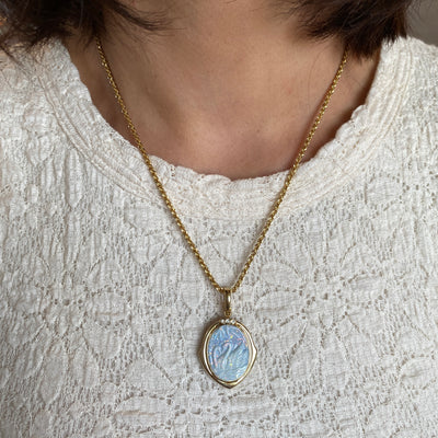 ESTATE Carved Opal Swan Pendant in Yellow Gold