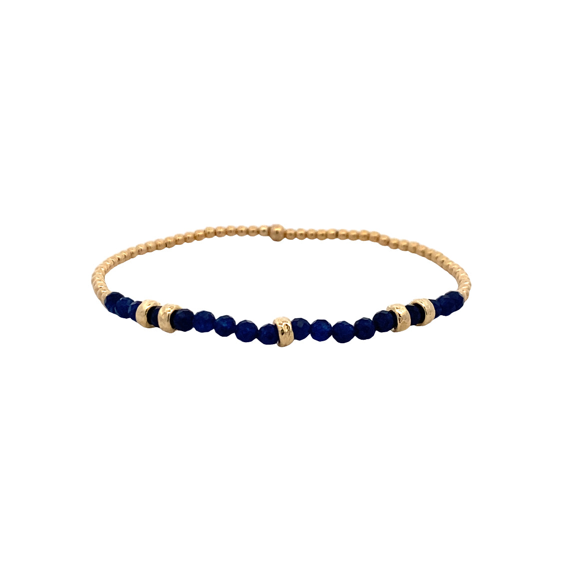 2mm Blue Sapphire and Rondelle Stretch Bracelet in Sterling Silver with Gold Plating by Karen Lazar