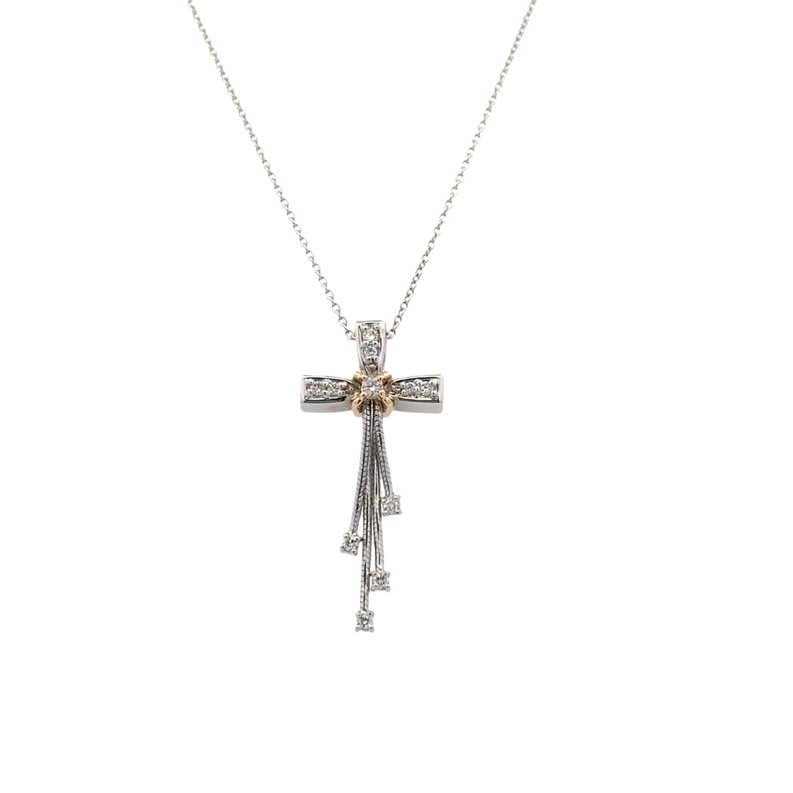 Cross in the Wind Pendant in Two-Tone Gold with 18" Chain