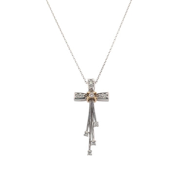 Cross in the Wind Pendant in Two-Tone Gold with 18" Chain