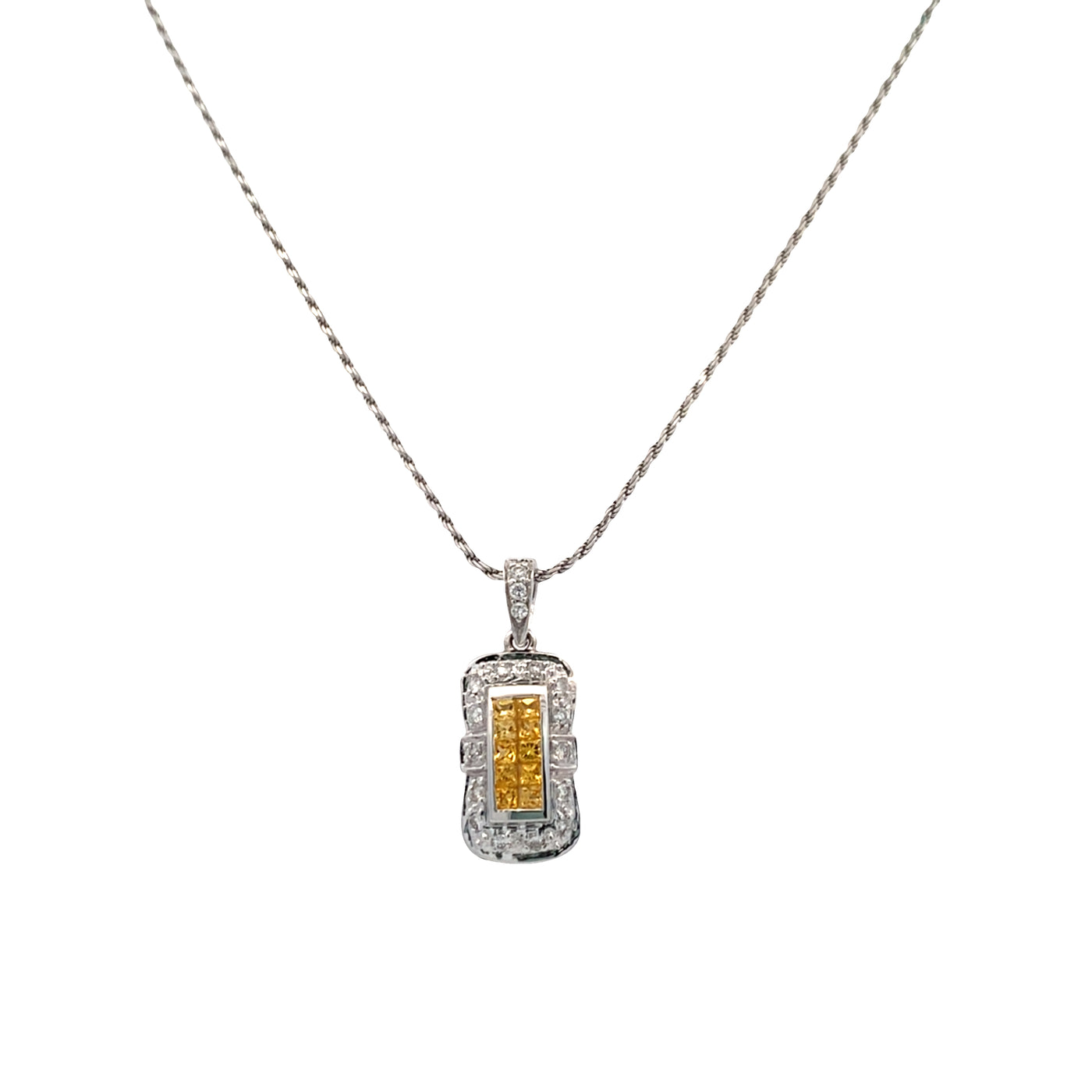 ESTATE Yellow Sapphire and Diamond Pendant in White Gold