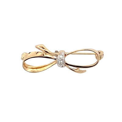 ESTATE DIamond Accented Bow Pin in Yellow Gold