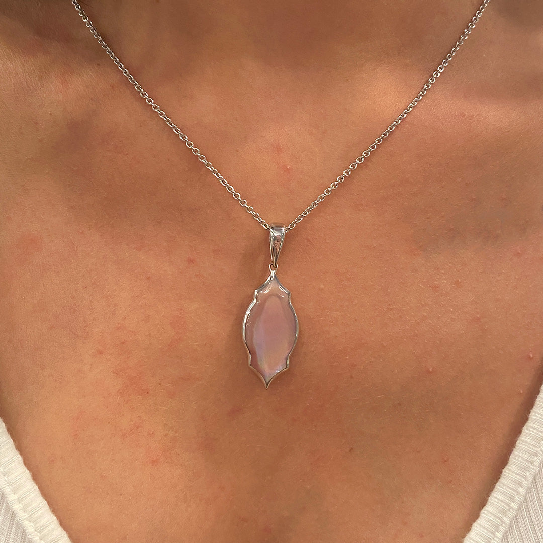 Pink Mother of Pearl Drop Pendant in Silver by Kabana