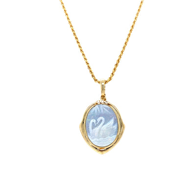 ESTATE Carved Opal Swan Pendant in Yellow Gold