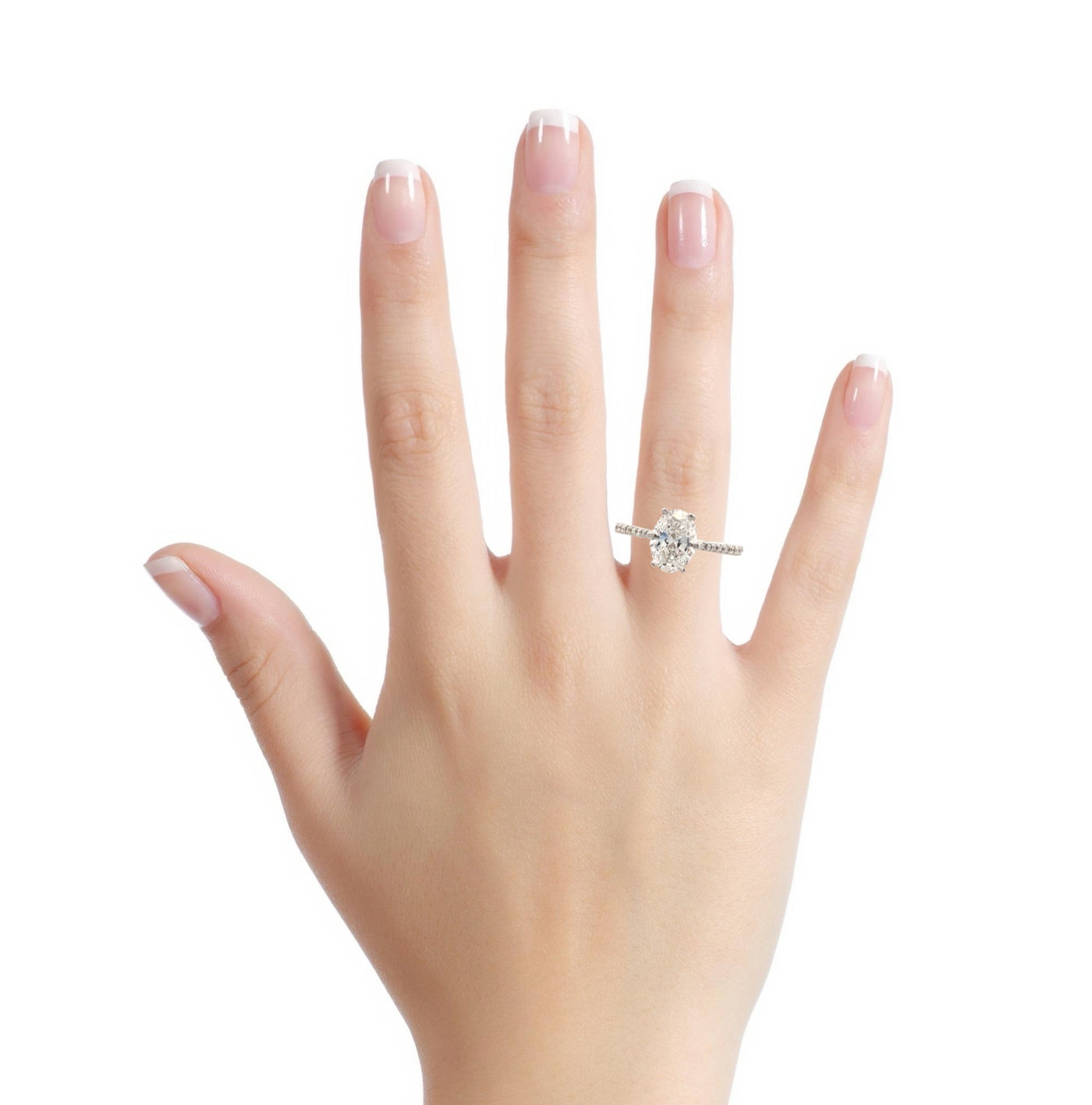 Lab Grown Oval with Side Stone ER in White Gold