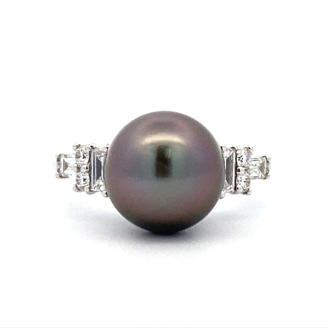 Black Sea Pearl Ring in White Gold