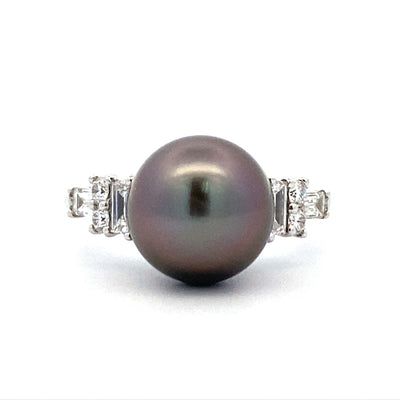 Black Sea Pearl Ring in White Gold