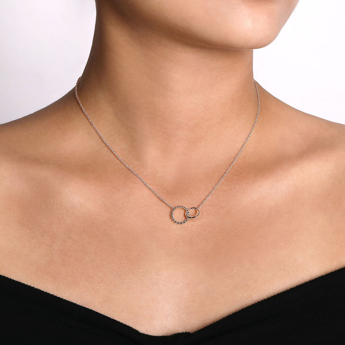 Double Circle Necklace in Silver by Gabriel & Co.