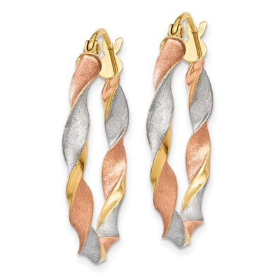 14 Karat Tri-Color Twisted Hoop Earrings TH756