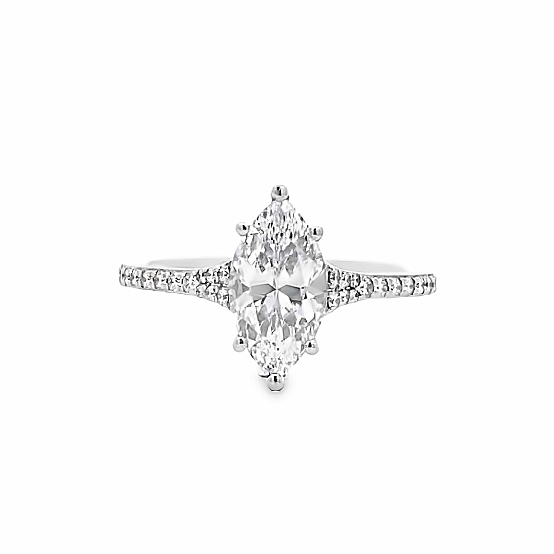 Marquise Diamond Side Stone Engagement Ring in White Gold by Simon G
