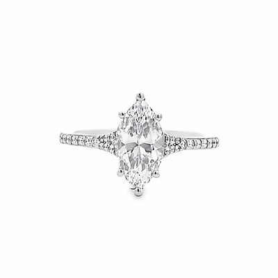 Marquise Diamond Side Stone Engagement Ring in White Gold by Simon G