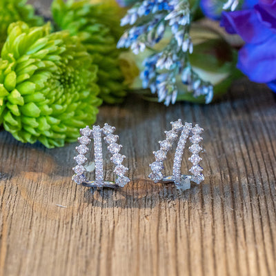 Diamond J Hoop Earrings in White Gold by Gabriel & Co.