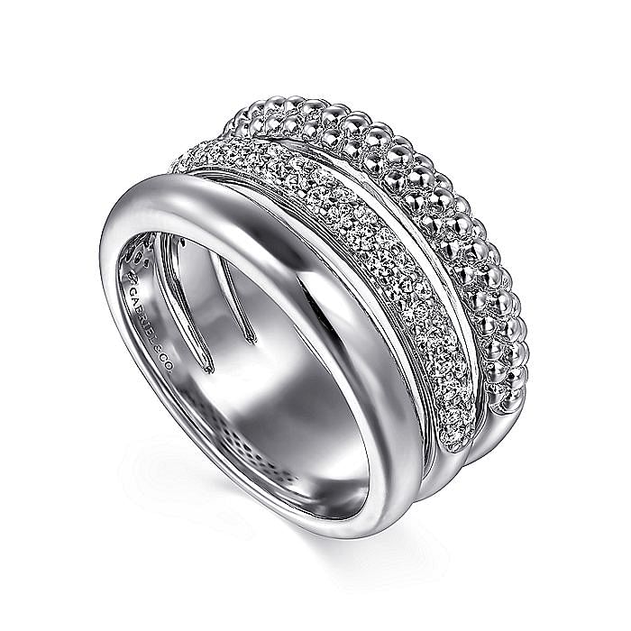 White Sapphire Bujukan Band in Silver by Gabriel & Co.