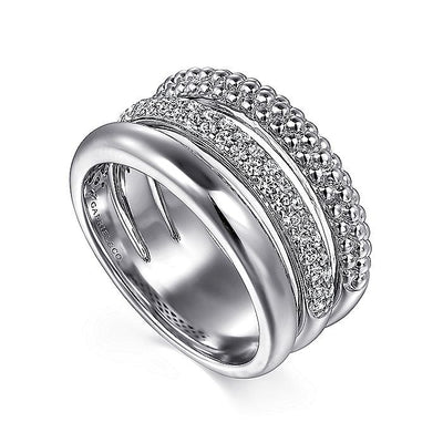 White Sapphire Bujukan Band in Silver by Gabriel & Co.
