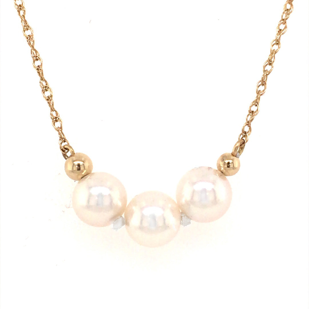 Three Pearl Add-a-Pearl Necklace in Yellow Gold by B&C