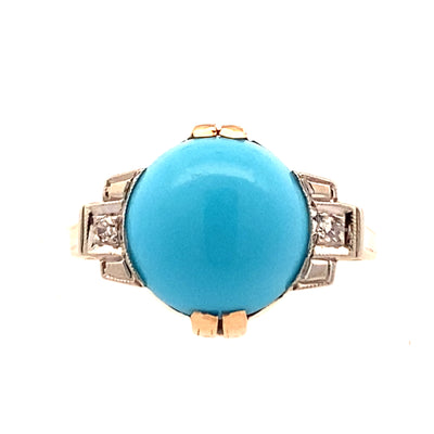 ESTATE Turquoise and Diamond Ring in Yellow Gold