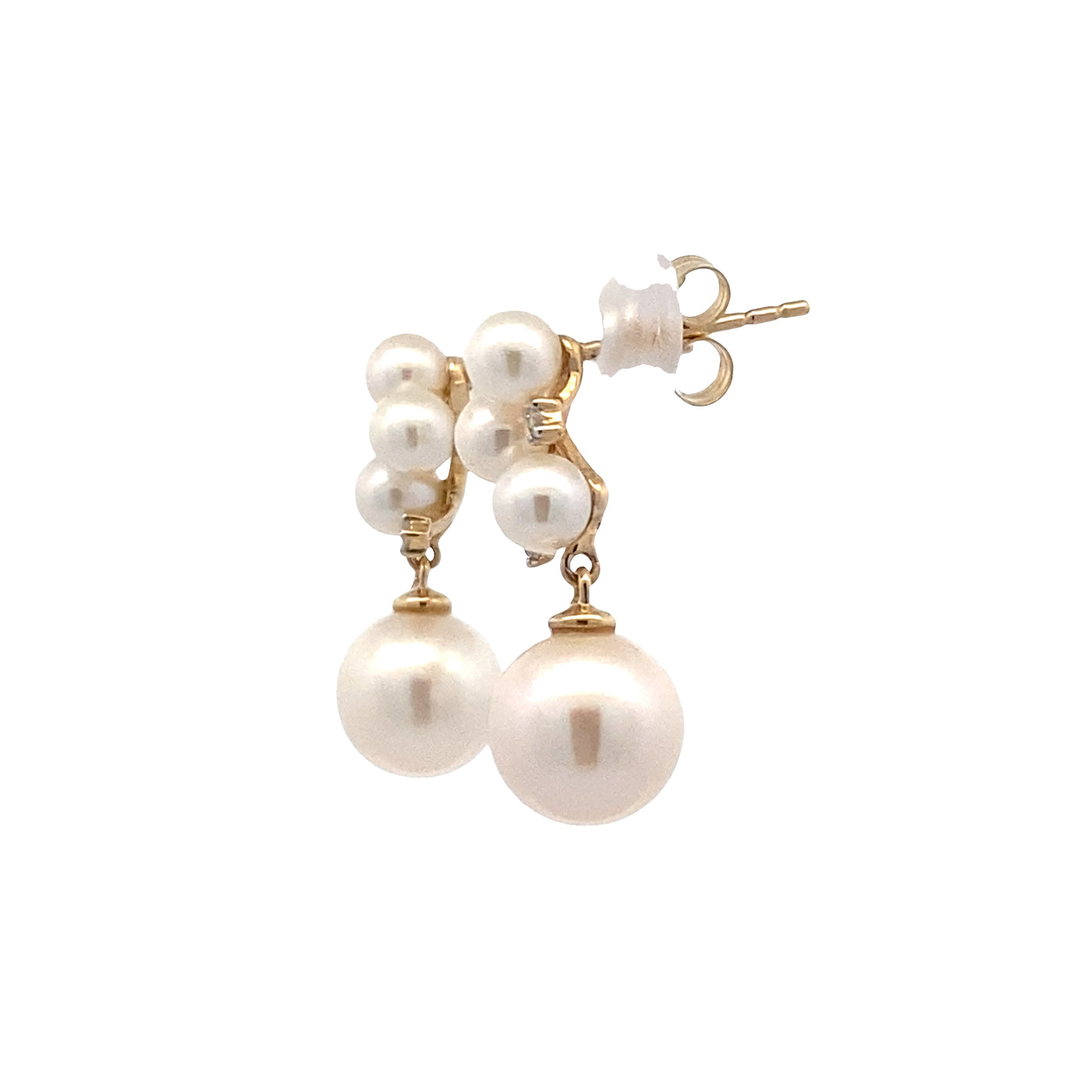 Cluster Pearl Drop Earrings in Yellow Gold