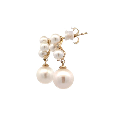Cluster Pearl Drop Earrings in Yellow Gold