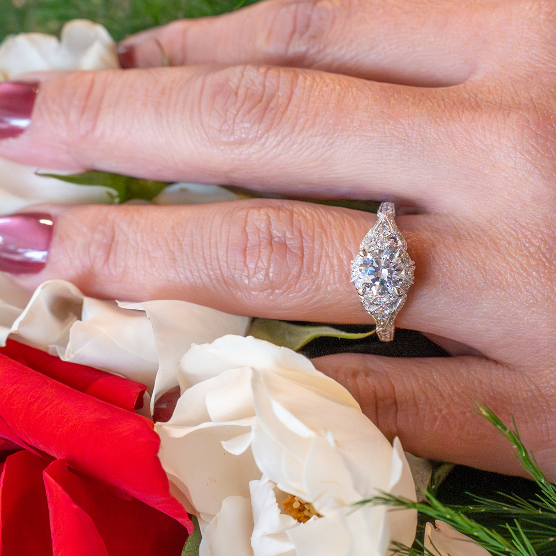 Vintage Style Engagement Ring in White Gold by Gabriel & Co.