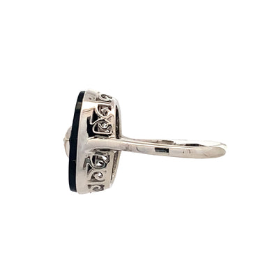 ESTATE Onyx and Diamond Ring in White Gold